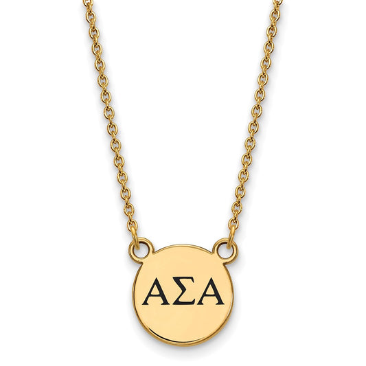 Gold Plated Sterling Silver Logoart Alpha Sigma Sorority Greek Letters Small Black Enamel Pendant 18 Inch Necklace