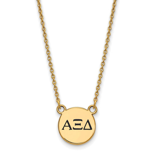 Gold Plated Sterling Silver Logoart Alpha Xi Delta Sorority Greek Letters Small Black Enamel Pendant 18 Inch Necklace