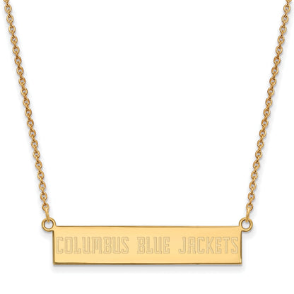 Gold Plated Sterling Silver Nhl Logoart Columbus Blue Jackets Small Bar 18 Inch Necklace