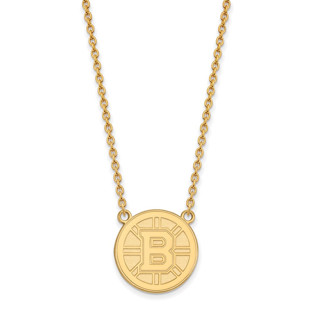 10K Yellow Gold Nhl Logoart Boston Bruins Large Pendant 18 Inch Necklace