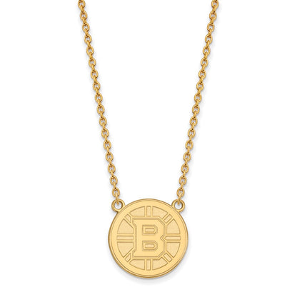 10K Yellow Gold Nhl Logoart Boston Bruins Large Pendant 18 Inch Necklace