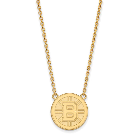 10K Yellow Gold Nhl Logoart Boston Bruins Large Pendant 18 Inch Necklace