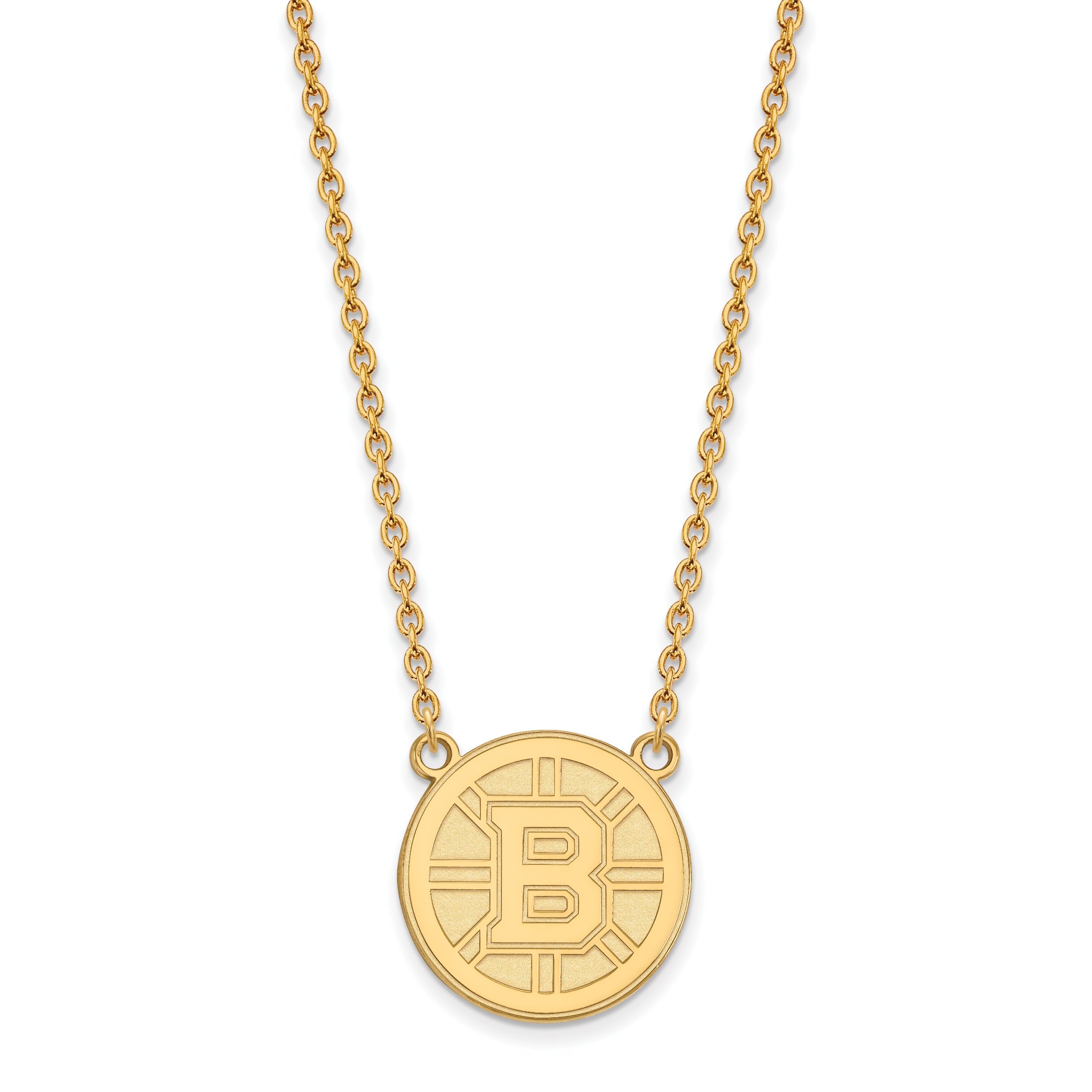 Gold Plated Sterling Silver Nhl Logoart Boston Bruins Large Pendant 18 Inch Necklace