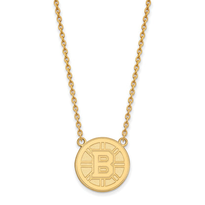 Gold Plated Sterling Silver Nhl Logoart Boston Bruins Large Pendant 18 Inch Necklace