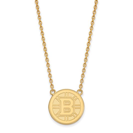 Gold Plated Sterling Silver Nhl Logoart Boston Bruins Large Pendant 18 Inch Necklace