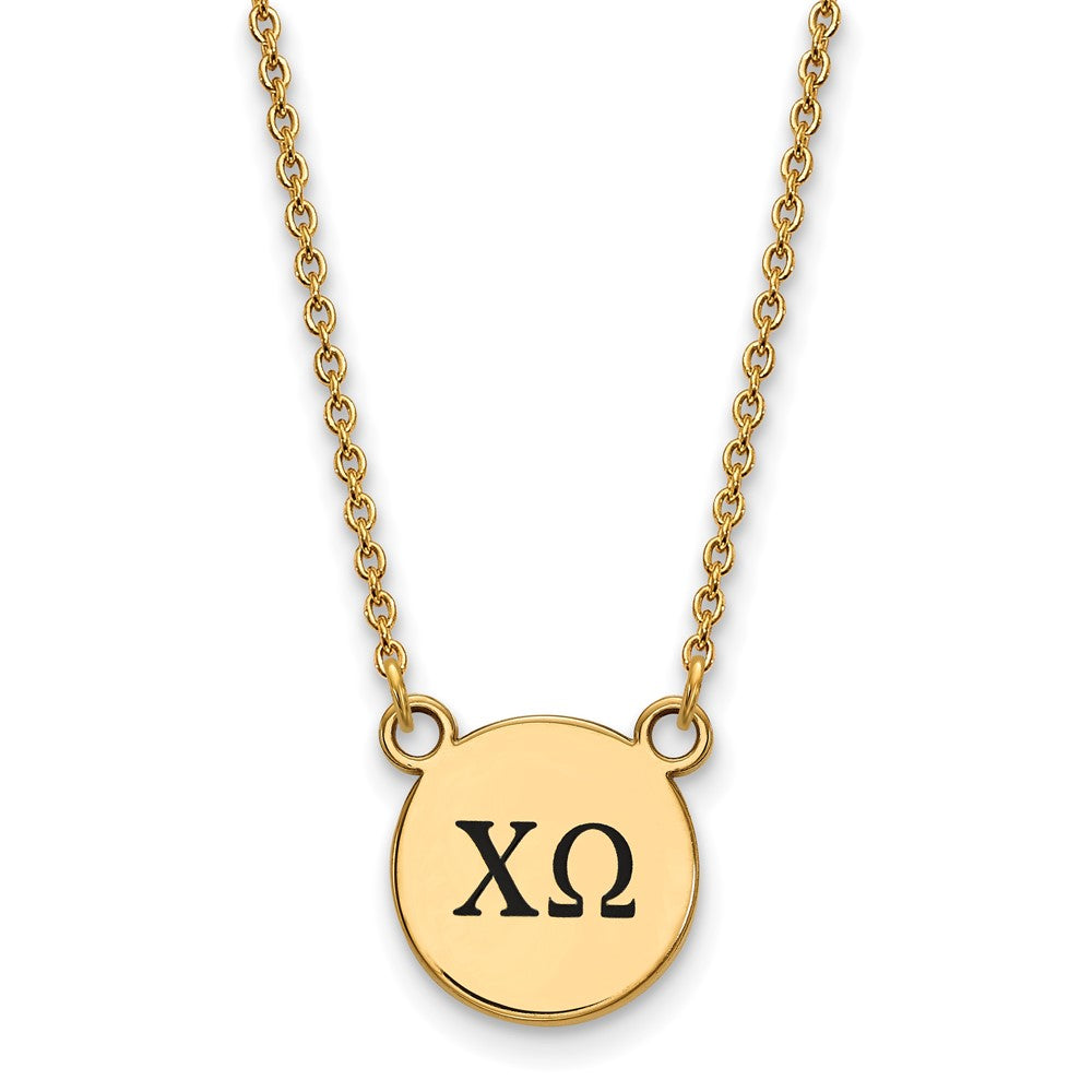 Gold Plated Sterling Silver Logoart Chi Omega Sorority Greek Letters Small Black Enamel Pendant 18 Inch Necklace