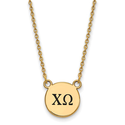 Gold Plated Sterling Silver Logoart Chi Omega Sorority Greek Letters Small Black Enamel Pendant 18 Inch Necklace