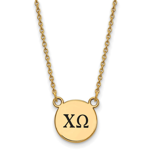 Gold Plated Sterling Silver Logoart Chi Omega Sorority Greek Letters Small Black Enamel Pendant 18 Inch Necklace