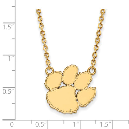 10K Yellow Gold Logoart Clemson University Tiger Paw Large Pendant 18 Inch Necklace