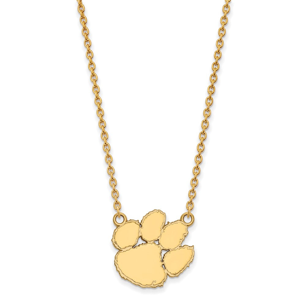 10K Yellow Gold Logoart Clemson University Tiger Paw Large Pendant 18 Inch Necklace