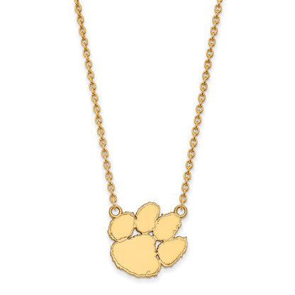 10K Yellow Gold Logoart Clemson University Tiger Paw Large Pendant 18 Inch Necklace