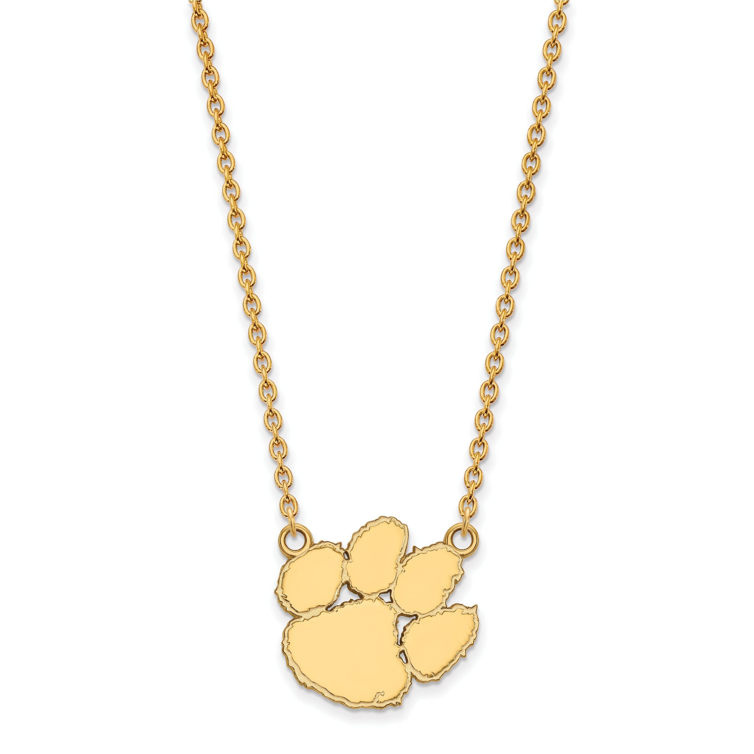 14K Yellow Gold Logoart Clemson University Tiger Paw Large Pendant 18 Inch Necklace