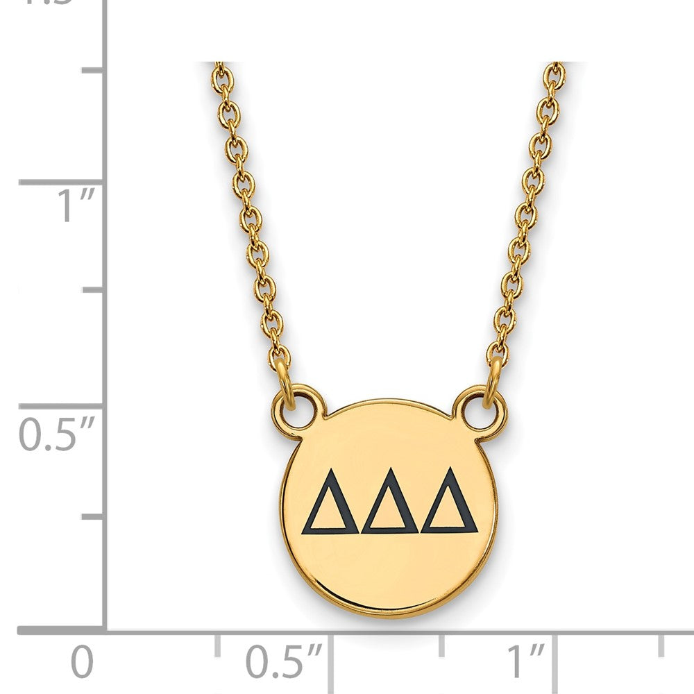 Gold Plated Sterling Silver Logoart Delta Sorority Greek Letters Small Black Enamel Pendant 18 Inch Necklace