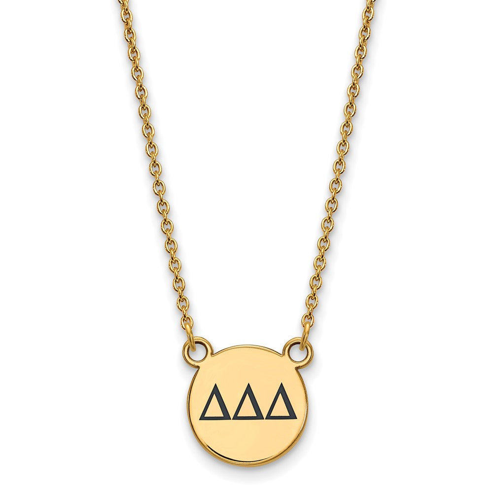 Gold Plated Sterling Silver Logoart Delta Sorority Greek Letters Small Black Enamel Pendant 18 Inch Necklace