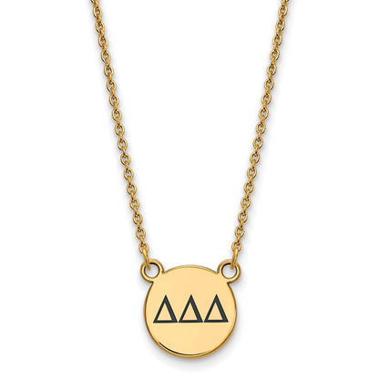 Gold Plated Sterling Silver Logoart Delta Sorority Greek Letters Small Black Enamel Pendant 18 Inch Necklace