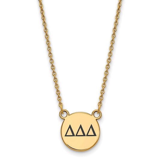 Gold Plated Sterling Silver Logoart Delta Sorority Greek Letters Small Black Enamel Pendant 18 Inch Necklace