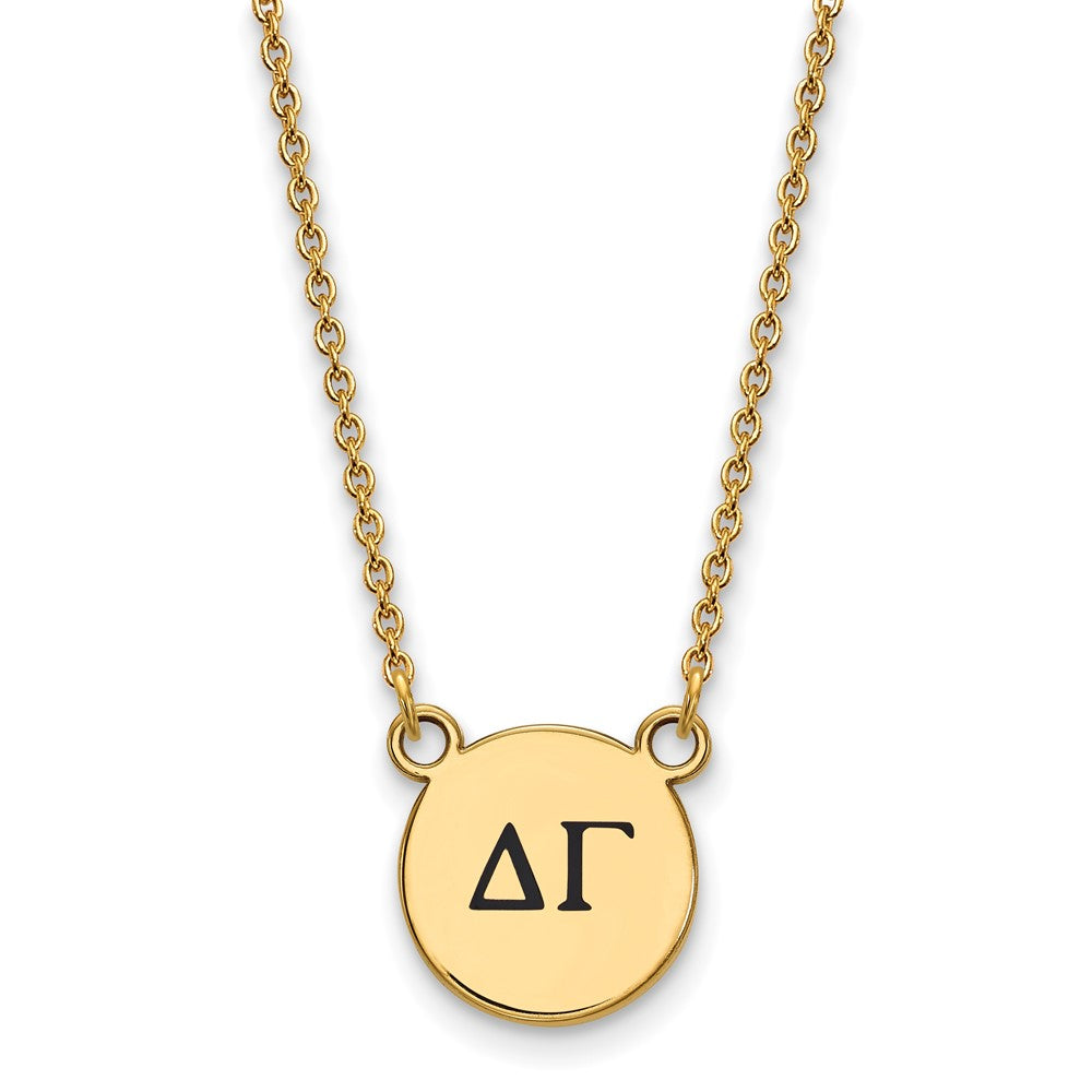 Gold Plated Sterling Silver Logoart Delta Gamma Sorority Greek Letters Small Black Enamel Pendant 18 Inch Necklace