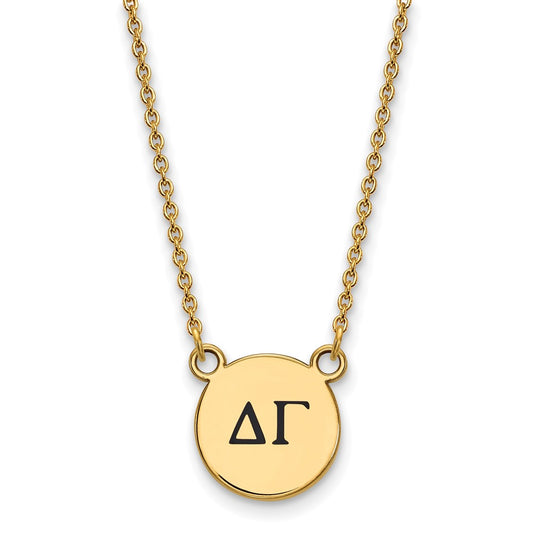 Gold Plated Sterling Silver Logoart Delta Gamma Sorority Greek Letters Small Black Enamel Pendant 18 Inch Necklace