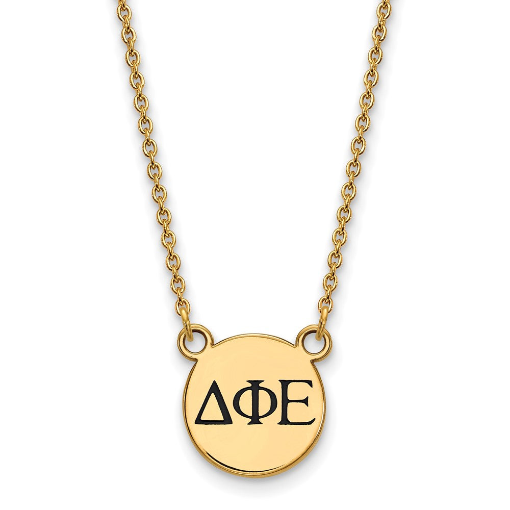 Gold Plated Sterling Silver Logoart Delta Phi Epsilon Sorority Greek Letters Small Black Enamel Pendant 18 Inch Necklace