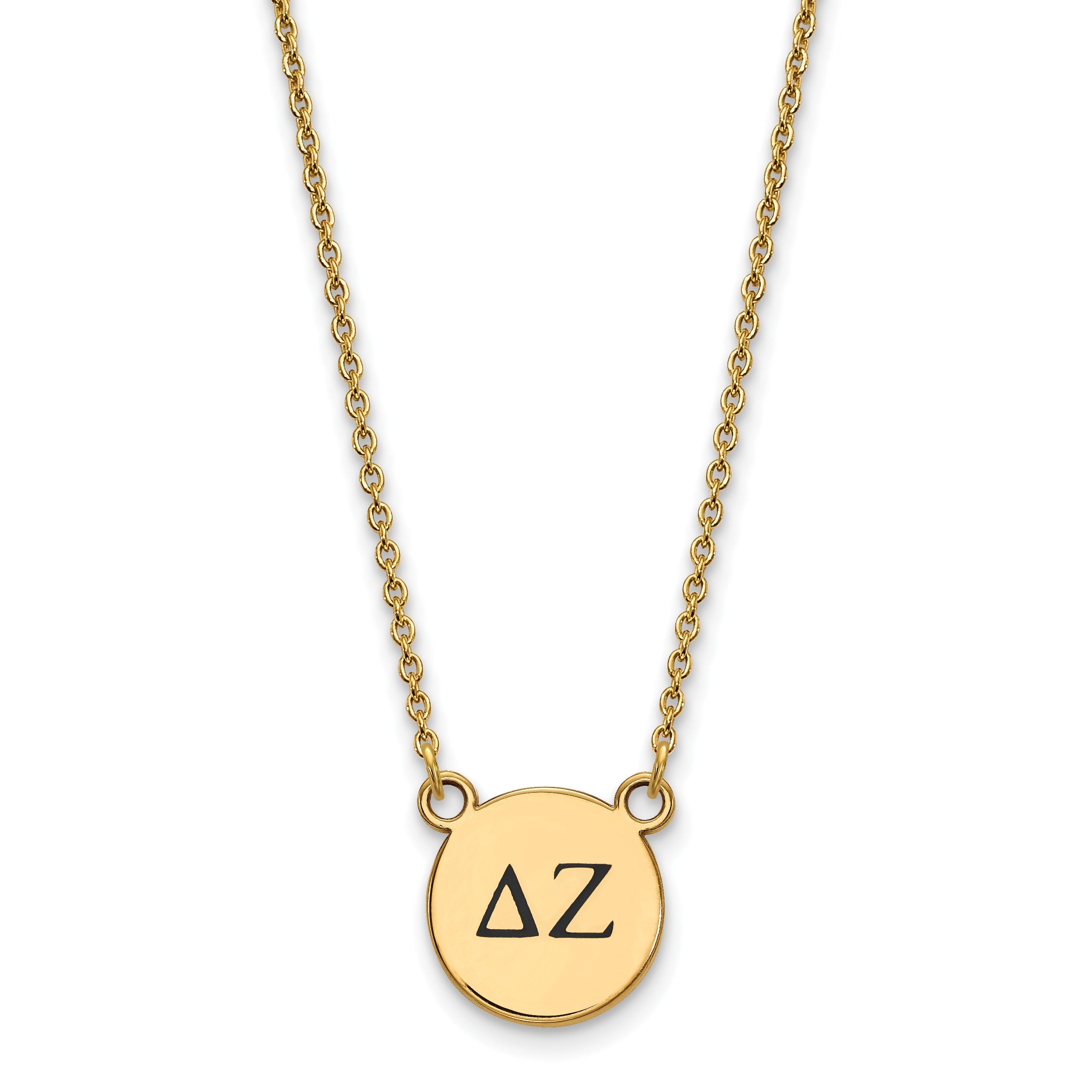 Gold Plated Sterling Silver Logoart Delta Zeta Sorority Greek Letters Small Black Enamel Pendant 18 Inch Necklace