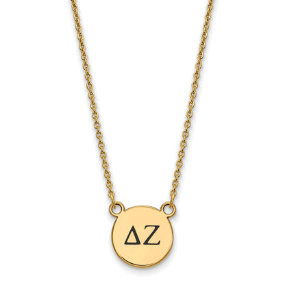 Gold Plated Sterling Silver Logoart Delta Zeta Sorority Greek Letters Small Black Enamel Pendant 18 Inch Necklace