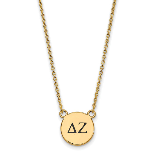 Gold Plated Sterling Silver Logoart Delta Zeta Sorority Greek Letters Small Black Enamel Pendant 18 Inch Necklace