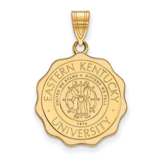 Gold Plated Sterling Silver Logoart Eastern Kentucky University Large Crest Pendant