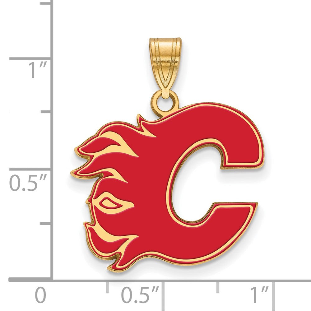Gold Plated Sterling Silver Nhl Logoart Calgary Flames Letter C Large Enameled Pendant