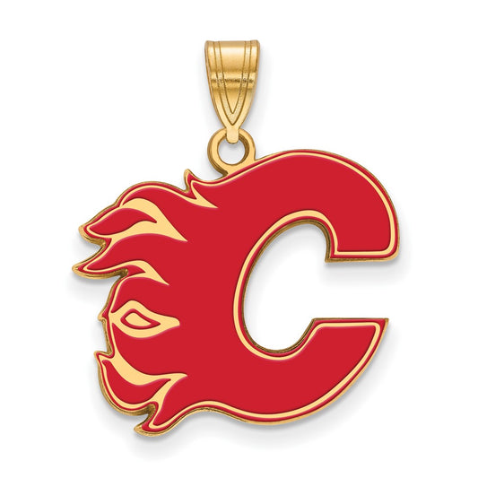 Gold Plated Sterling Silver Nhl Logoart Calgary Flames Letter C Large Enameled Pendant