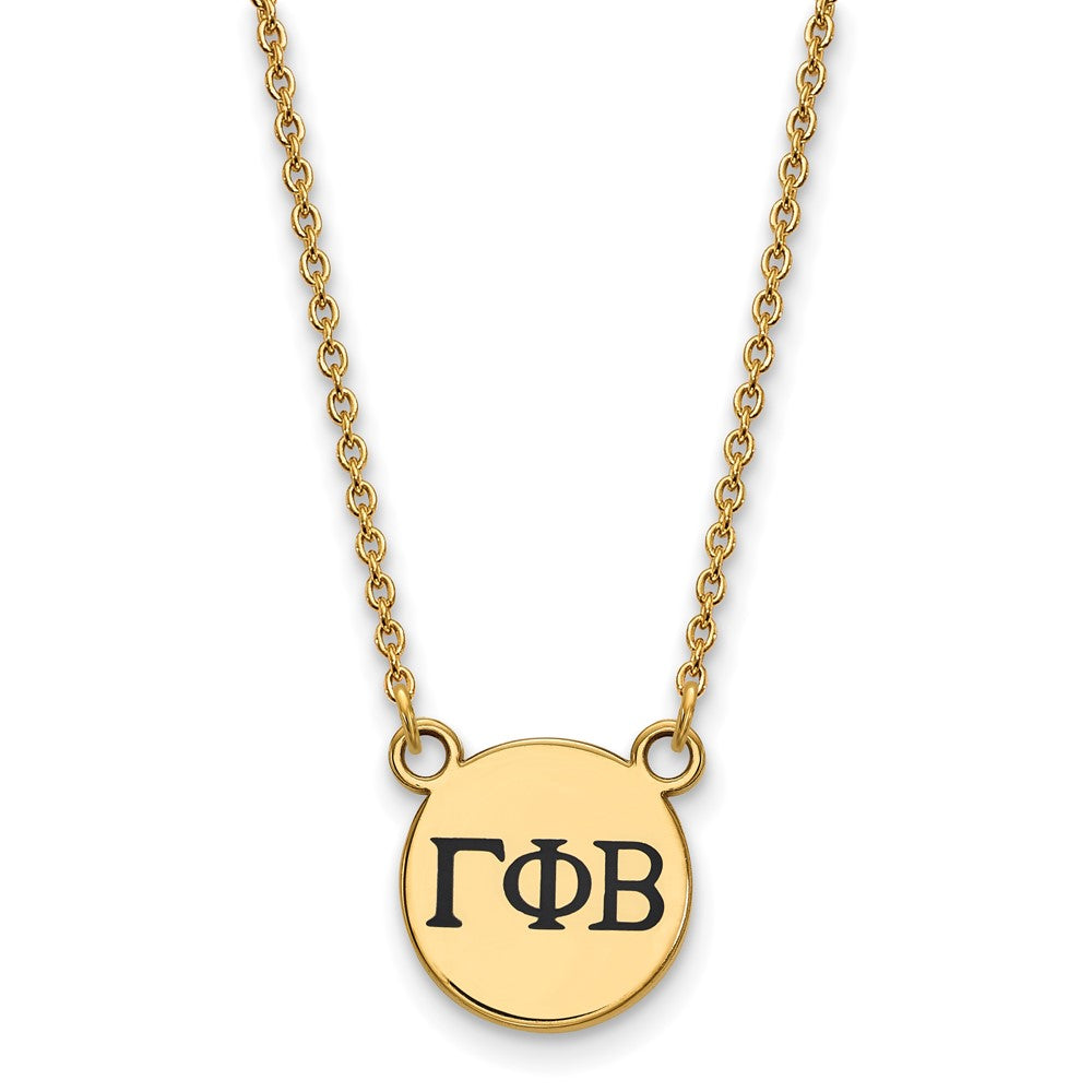 Gold Plated Sterling Silver Logoart Gamma Phi Beta Sorority Greek Letters Small Black Enamel Pendant 18 Inch Necklace