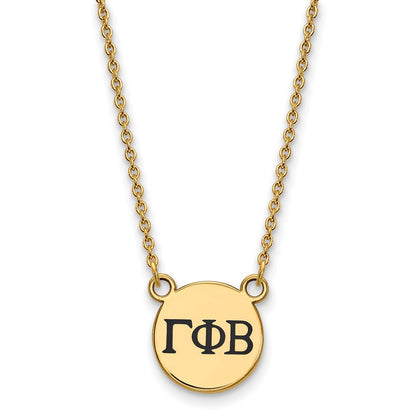Gold Plated Sterling Silver Logoart Gamma Phi Beta Sorority Greek Letters Small Black Enamel Pendant 18 Inch Necklace