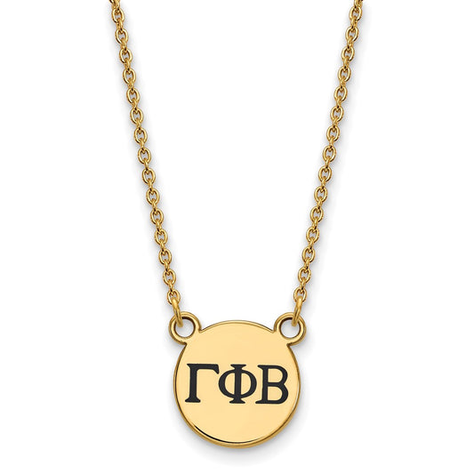 Gold Plated Sterling Silver Logoart Gamma Phi Beta Sorority Greek Letters Small Black Enamel Pendant 18 Inch Necklace