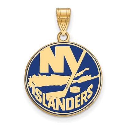 Gold Plated Sterling Silver Nhl Logoart New York Islanders Large Enameled Pendant