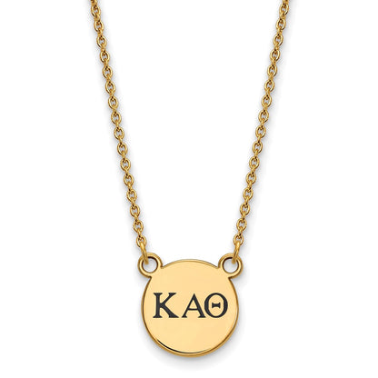 Gold Plated Sterling Silver Logoart Kappa Alpha Theta Sorority Greek Letters Small Black Enamel Pendant 18 Inch Necklace