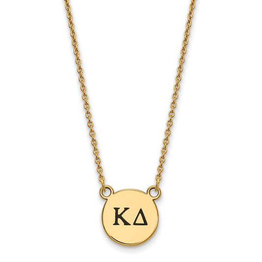 Gold Plated Sterling Silver Logoart Kappa Delta Sorority Greek Letters Small Black Enamel Pendant 18 Inch Necklace