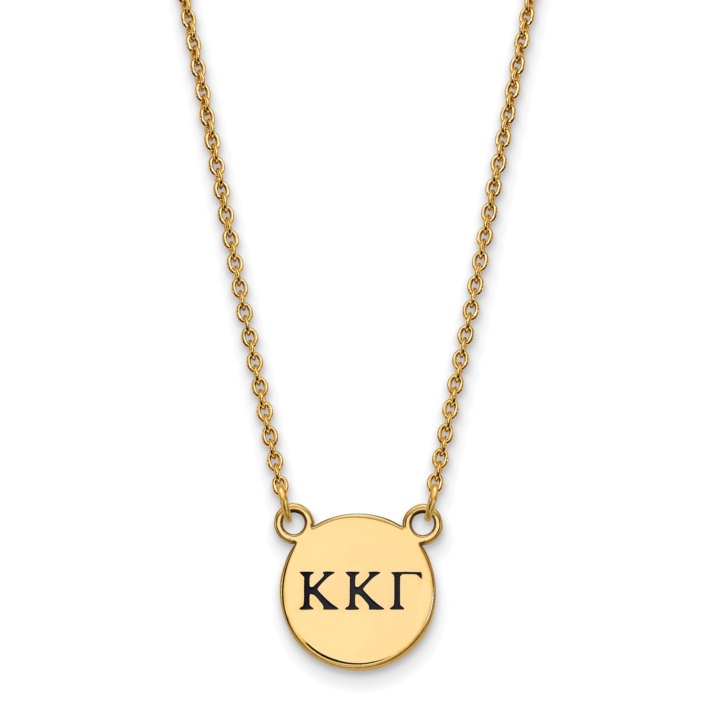 Gold Plated Sterling Silver Logoart Kappa Gamma Sorority Greek Letters Small Black Enamel Pendant 18 Inch Necklace