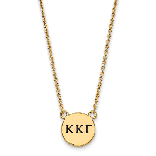 Gold Plated Sterling Silver Logoart Kappa Gamma Sorority Greek Letters Small Black Enamel Pendant 18 Inch Necklace