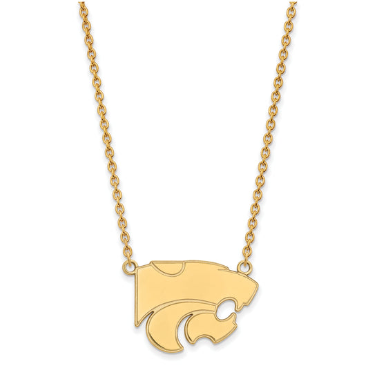 Gold Plated Sterling Silver Logoart Kansas State University Wildcat Large Pendant 18 Inch Necklace