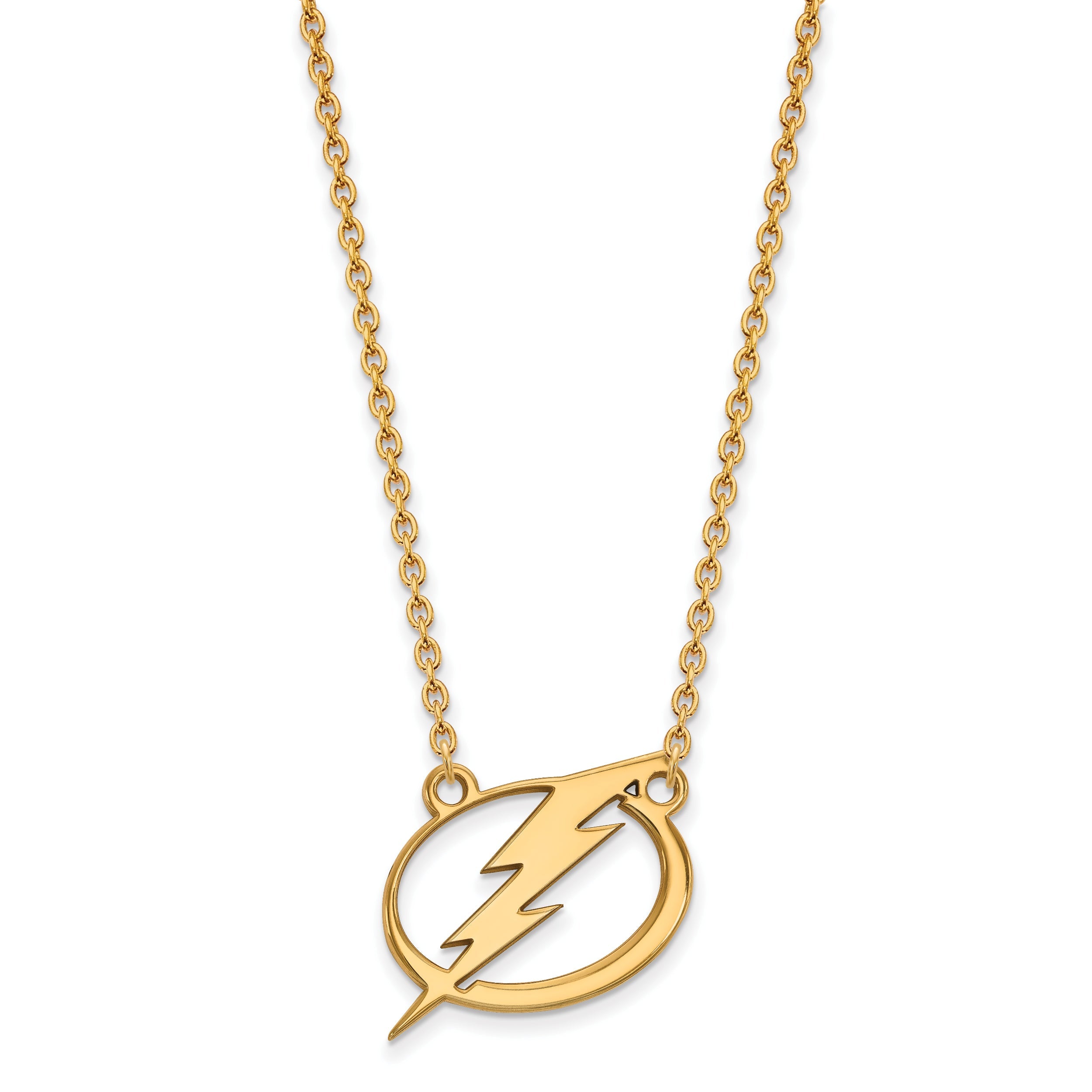 Gold Plated Sterling Silver Nhl Logoart Tampa Bay Lightning Large Pendant 18 Inch Necklace
