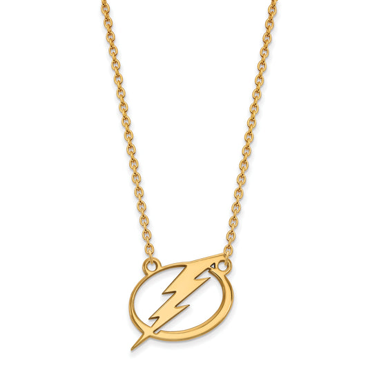 Gold Plated Sterling Silver Nhl Logoart Tampa Bay Lightning Large Pendant 18 Inch Necklace