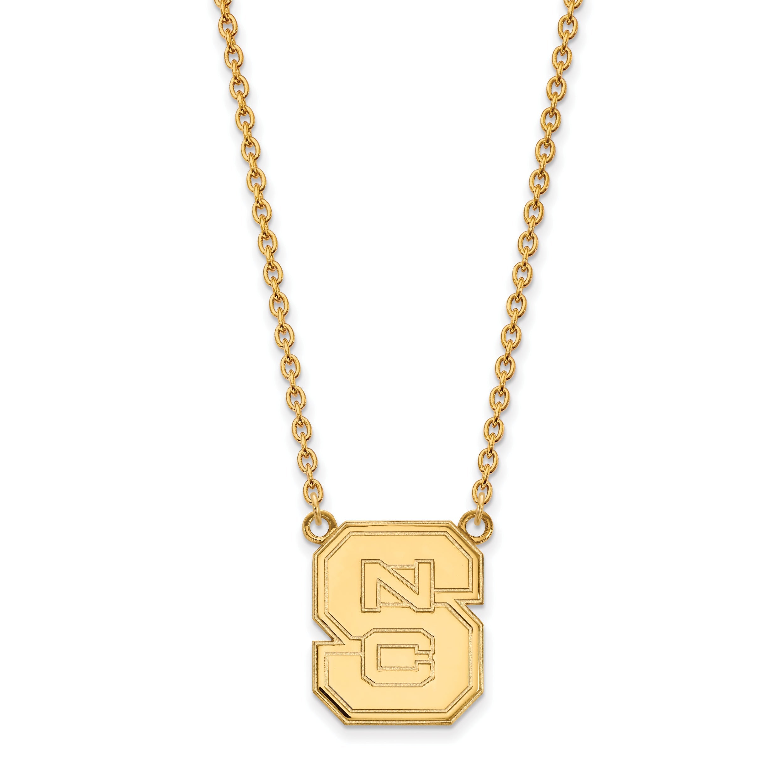 Gold Plated Sterling Silver Logoart North Carolina State University N C S Large Pendant 18 Inch Necklace