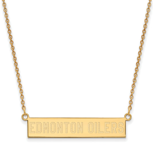 Gold Plated Sterling Silver Nhl Logoart Edmonton Oilers Small Bar 18 Inch Necklace