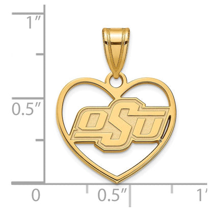 Gold Plated Sterling Silver Logoart Oklahoma State University O S U Heart Pendant