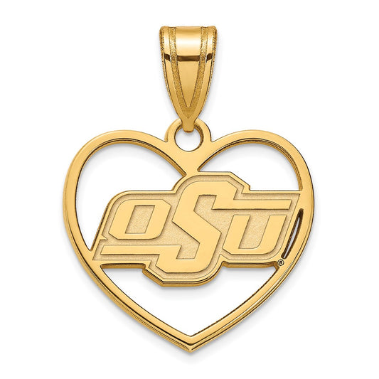 Gold Plated Sterling Silver Logoart Oklahoma State University O S U Heart Pendant