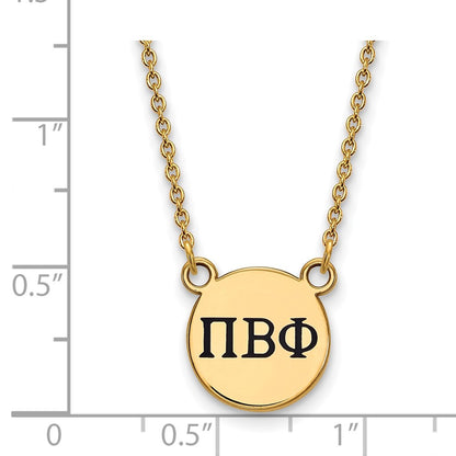 Gold Plated Sterling Silver Logoart Pi Beta Phi Sorority Greek Letters Small Black Enamel Pendant 18 Inch Necklace