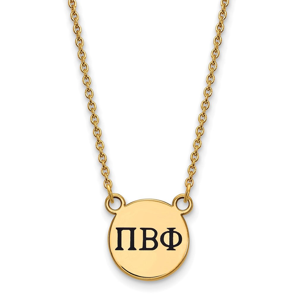 Gold Plated Sterling Silver Logoart Pi Beta Phi Sorority Greek Letters Small Black Enamel Pendant 18 Inch Necklace