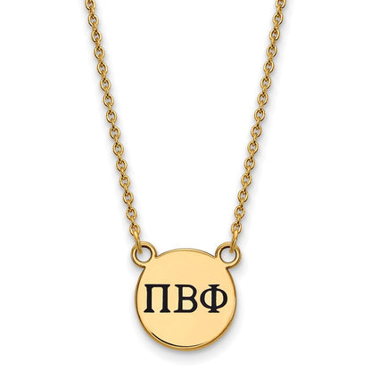 Gold Plated Sterling Silver Logoart Pi Beta Phi Sorority Greek Letters Small Black Enamel Pendant 18 Inch Necklace