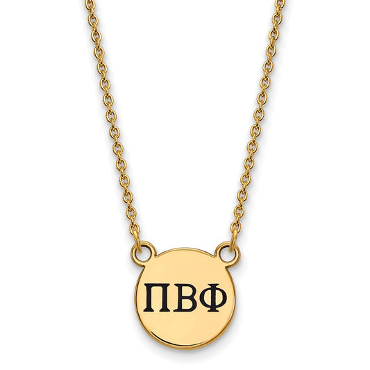 Gold Plated Sterling Silver Logoart Pi Beta Phi Sorority Greek Letters Small Black Enamel Pendant 18 Inch Necklace