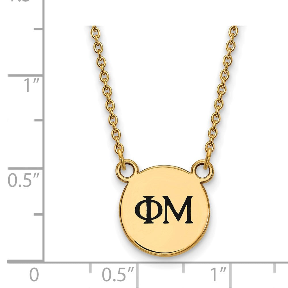 Gold Plated Sterling Silver Logoart Phi Mu Sorority Greek Letters Small Black Enamel Pendant 18 Inch Necklace