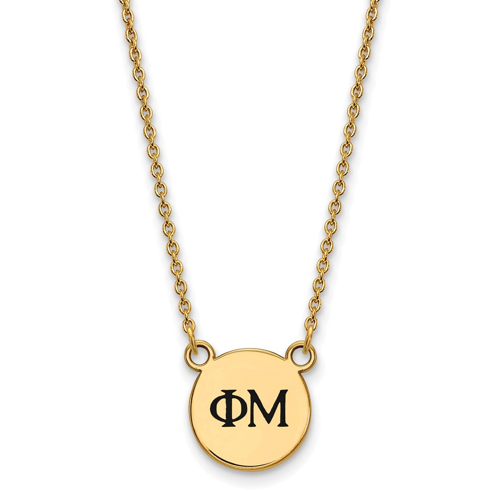 Gold Plated Sterling Silver Logoart Phi Mu Sorority Greek Letters Small Black Enamel Pendant 18 Inch Necklace